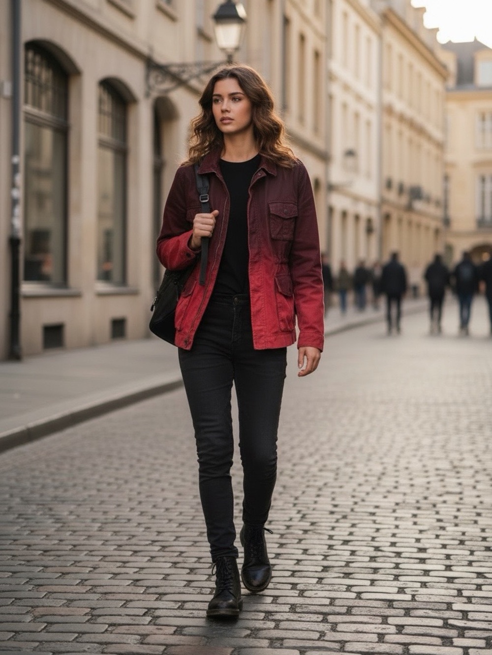 True Religion Ombré Isabel Utility Burgundy to Red Bomber Jacket